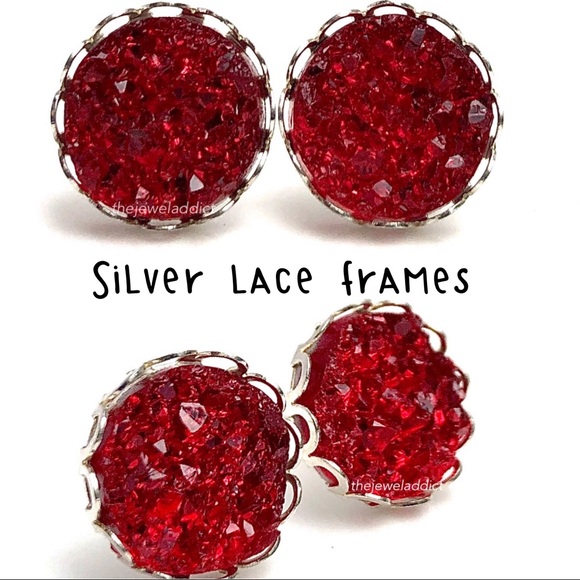 3 for 15🎀chunky red Druzy style studs - Picture 8 of 11